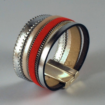 Offrez une Bracelet cuir argenté corail Bracelet cuir argenté corail