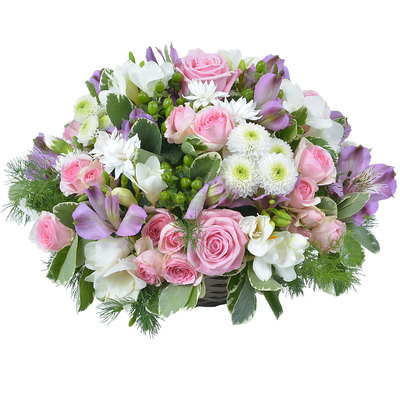 Composition de fleurs roses et mauves Composition de fleurs roses et mauves