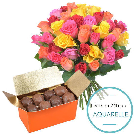Ballotin de rochers et roses - Livraison de fleurs et chocolats