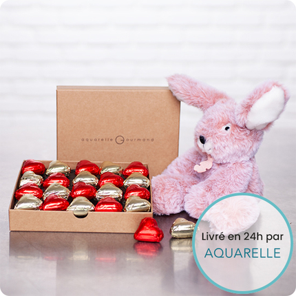 Boîte Rouge Coeurs et doudou lapin