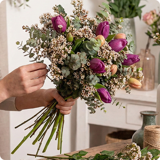 Bouquet avec de la tulipe violette