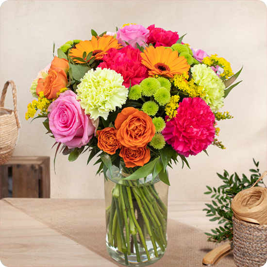 Bouquet de fleurs coloré avec roses - Tutti Frutti - Livraison par un fleuriste en 4H