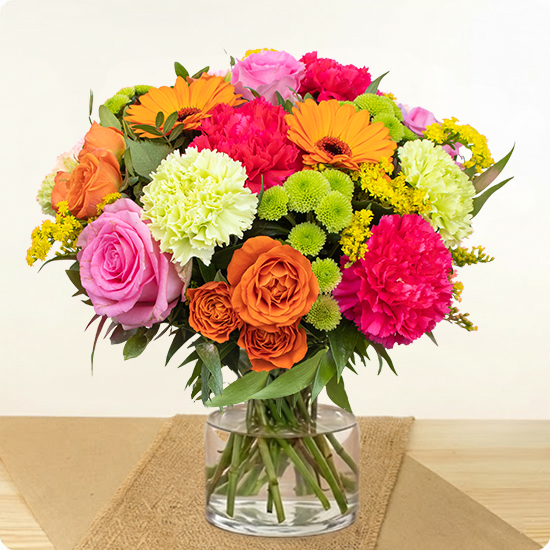 Bouquet de fleurs coloré avec roses - Tutti Frutti - Livraison par un fleuriste en 4H