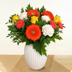 Bouquet de fleurs Viva avec de l'oeillet, de la rose et du gerbera