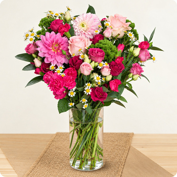 Bouquet de Saison - tons roses et fuchsia, livré en 3h