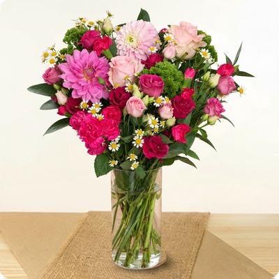 Bouquet de Saison - tons roses et fuchsia, livré en 3h
