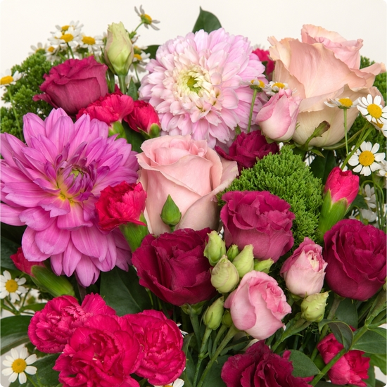 Bouquet de Saison - tons roses et fuchsia, livré en 3h