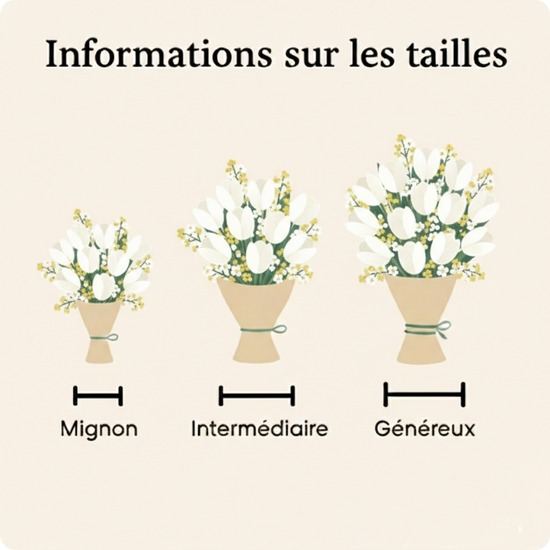 Bouquet simple de tulipes blanches avec feuillage et petites fleurs blanches