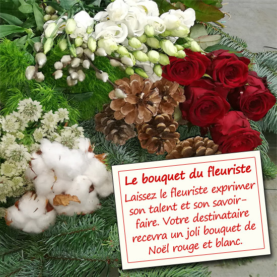 Bouquet du fleuriste de Noel rouge et blanc