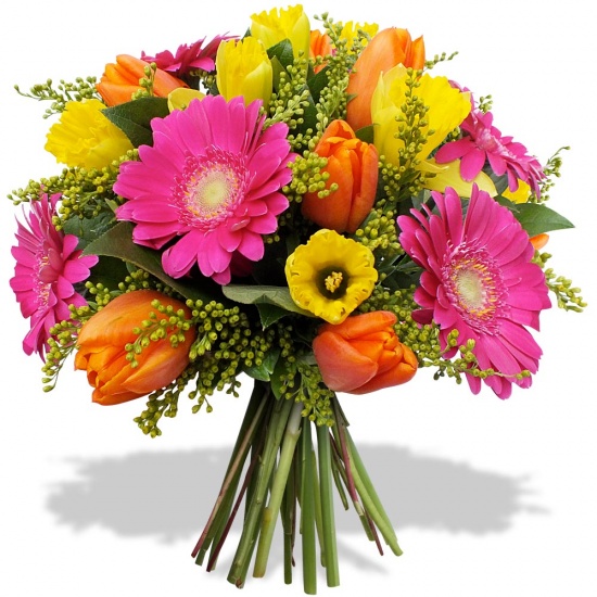 Bouquet de fleurs coloré et pétillant... Une boule d'énergie florale à offrir pour partager sa joie ! Bouquet rond, joyeu