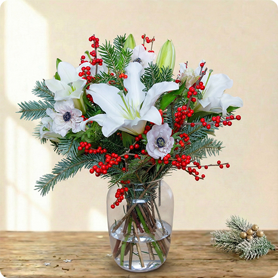 Bouquet Féérie de lys blanches et anémones blanches