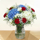 Bouquet Hortensia Tricolore composé d'hortensias bleus et blancs avec fleurs rouges et blanches - Livraison de fleurs 123fleurs