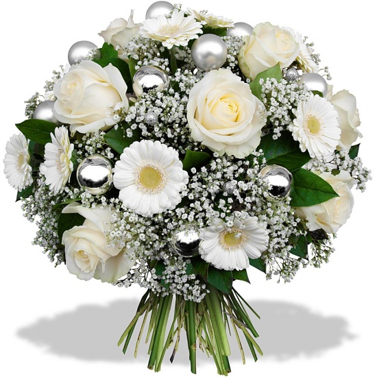 Splendide bouquet de roses et de fleurs blanches, messagères de douceur et parfaites pour faire un cadeau fleurs à N