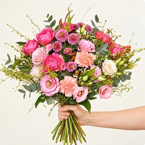 Bouquet rond dans les camaïeux de roses livré par un fleuriste 123fleurs