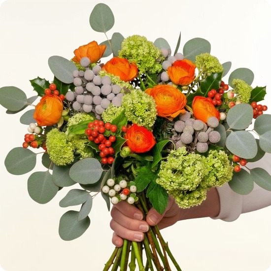 Bouquet Merveilleuses renoncules aux couleurs oranges
