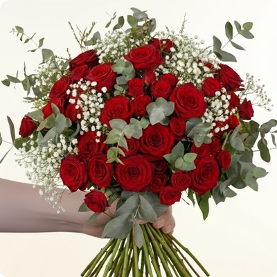 Avec le bouquet Obsession, dites "je t’aime" avec intensité. Roses rouges sublimes, livraison express Saint-Valentin avec 123fleurs.