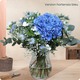 Bouquet rond Rio avec hortensia bleu ou violet, lisianthus, nigella et gypsophile – création florale fraîche et élégante