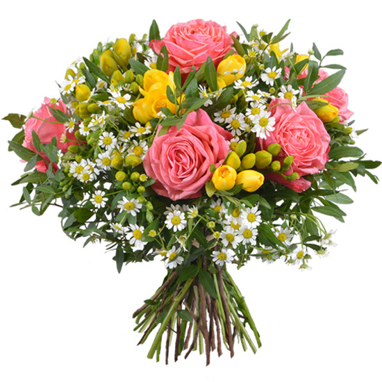 Bouquet rose et jaune Happiness - Livraison de fleurs | 123Fleurs