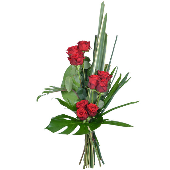 bouquet roses rouges et feuillages