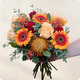 Bouquet rond coloré avec gerberas orange, roses pêche, leucospermum et baies - 123fleurs