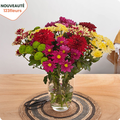 Bouquet de fleurs Santini style champêtre avec des chrysanthèmes