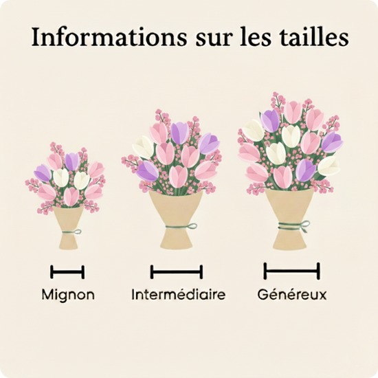 Bouquet de tulipes blanches, roses et violettes avec du wax