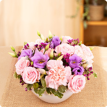 Composition de fleurs rose et mauve Mélia
