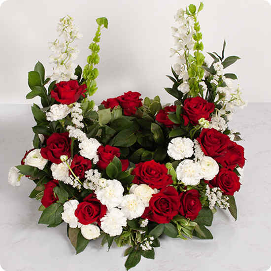 Coussin deuil pour urne ensemble- tons rouges et blancs