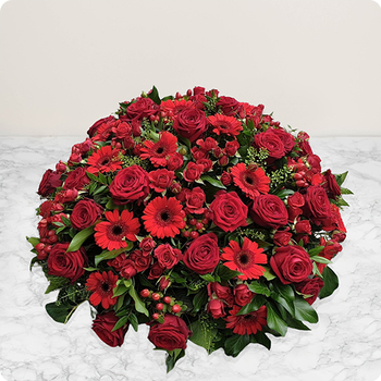 Coussin de fleurs pour deuil rouge Pour l'Éternité