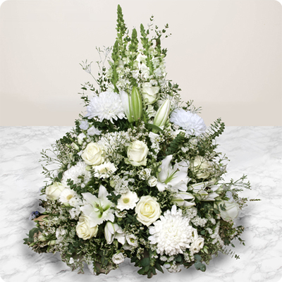 Coussin Parfum du Souvenir – fleurs blanches pour condoléances et obsèques
