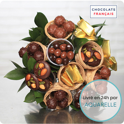 Aquarelle a imaginé un bouquet savoureux composé exclusivement de chocolats. Idéal pour tous les gourmands !