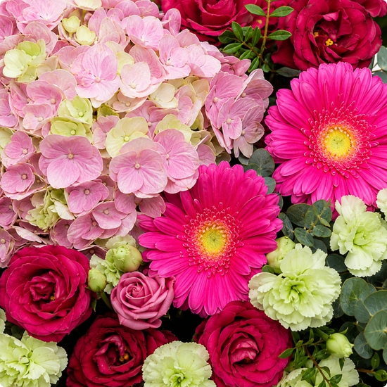 Panache – Bouquet hortensia rose et fleurs de saison