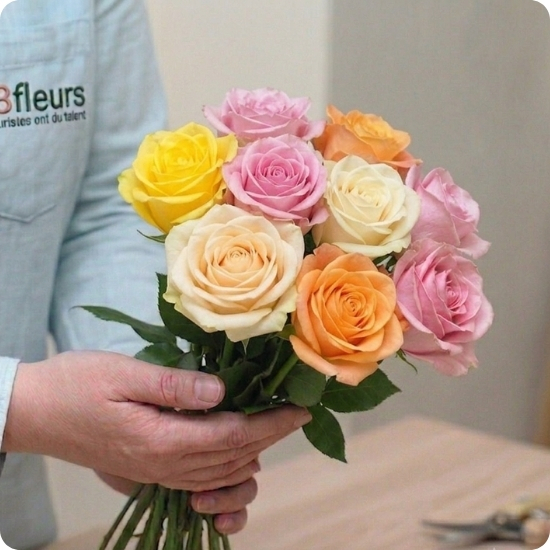 Rose multicolore pastel à l'unité, tige longue